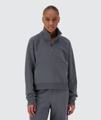 Women Half-Zip Sweater Model 167 cm / size S #color_dark-grey