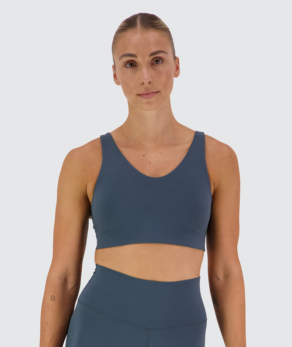 Supersoft V-neck Bra, Model 176 cm / size S#color_dusty-navy