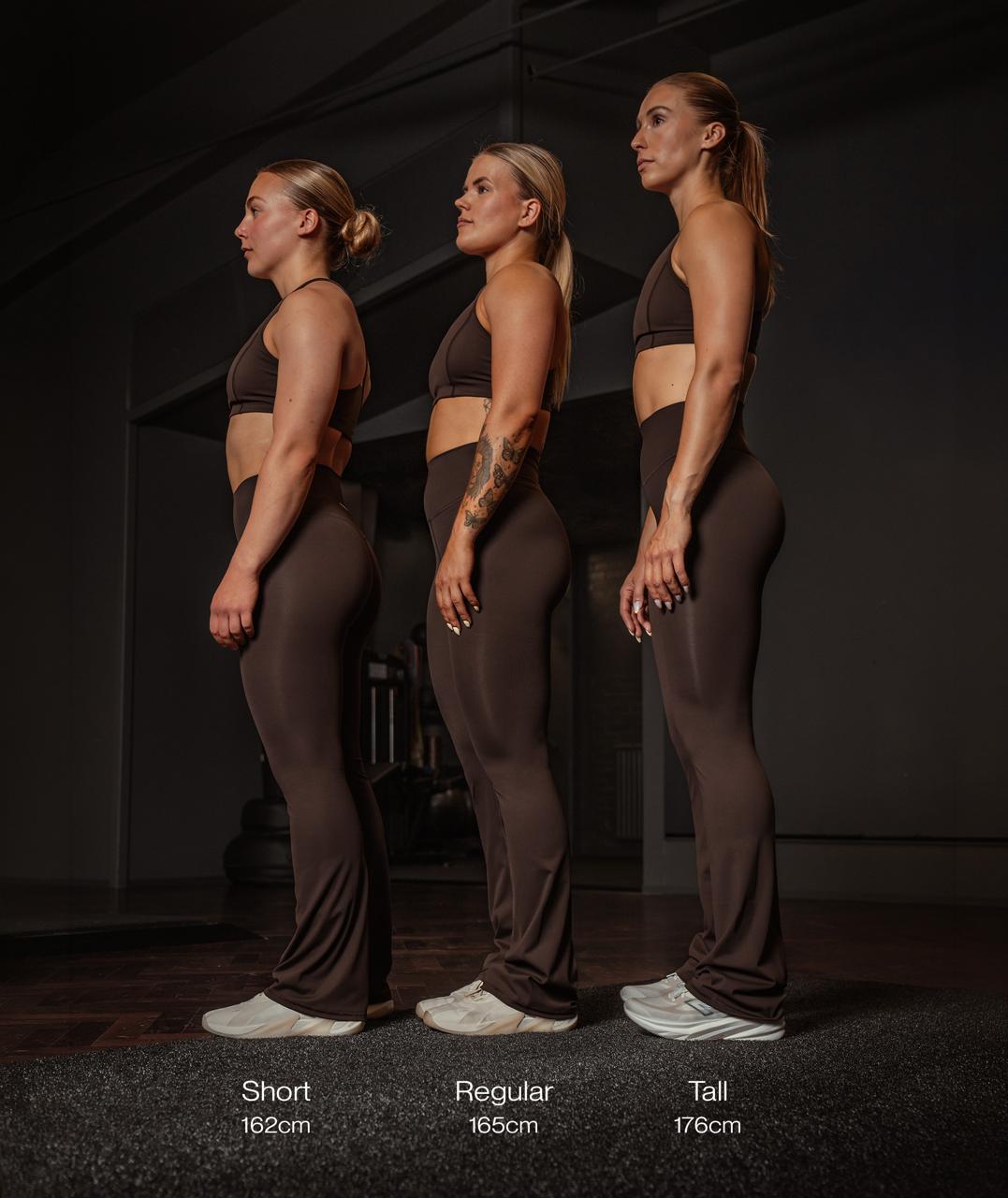 EveryForm Flare Tights Lengths #color_moody-espresso #color_black #color_dark-navy